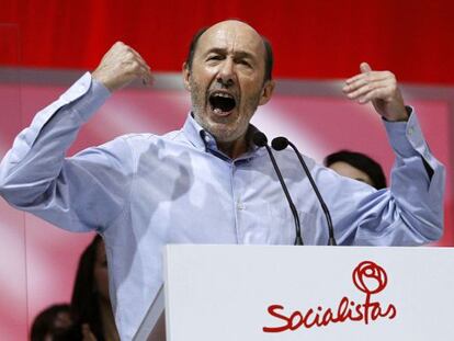 Alfredo P&eacute;rez Rubalcaba during the Socialist conference in Madrid.