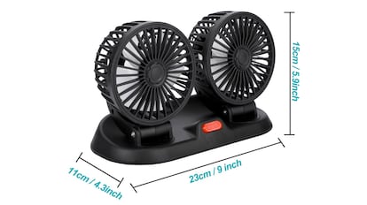 Ventilador con doble cabezal giratorio.