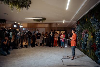 La ministra de Vivienda, Isabel Rodríguez, este jueves durante la rueda de prensa de la conferencia sectorial de Vivienda.