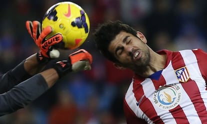 Diego Costa goes in for a header against Getafe.