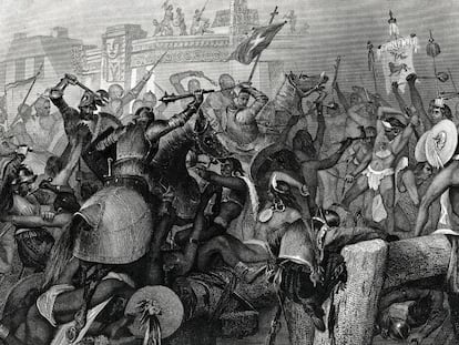 Un grabado de 1869 sobre la conquista de México.