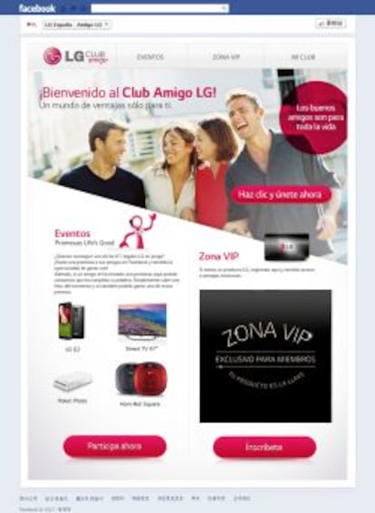 Página del club de fidelización de LG en Facebook.