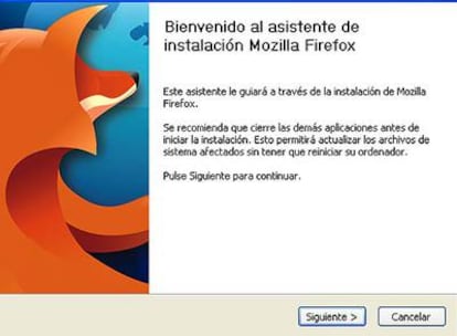 Menú de instalación de Mozilla Firefox.