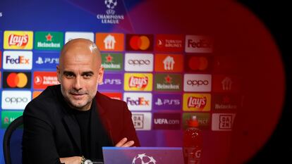 Pep Guardiola, durante la rueda de prensa en Múnich ayer.