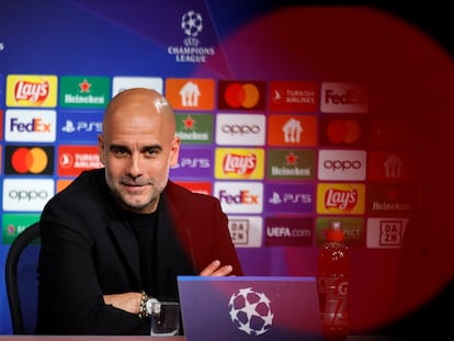 Pep Guardiola, durante la rueda de prensa en Múnich ayer.