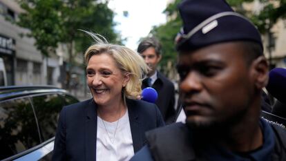 Far-right leader Marine Le Pen arrives at the National Rally party headquarters, Thursday, July 4, 2024 in Paris. The National Rally secured the most votes in the first round of the early legislative elections on June 30 but not enough to claim an overall victory that would allow the formation of France's first far-right government since World War II. (AP Photo/Thibault Camus)

Associated Press/LaPresse