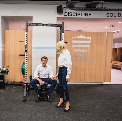 Macron, along with his wife, Brigitte, inside Nanterre stadium, on the outskirts of Paris, on April 2.