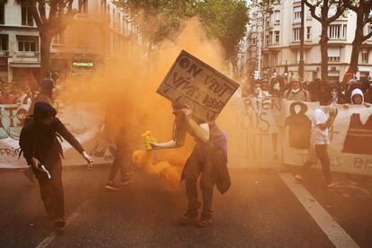 Manifestación contra la reforma laboral prevista del gobierno, en Lyon.