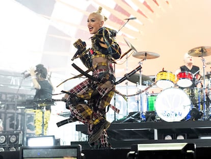 Gwen Stefani and No Doubt during their concert on the second day of Coachella 2024.