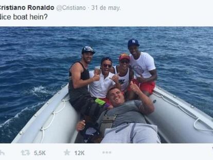 Imagen de Cristiano Ronaldo en Saint-Tropez. Colgada en su perfil de Twitter.