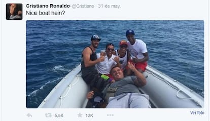 Imagen de Cristiano Ronaldo en Saint-Tropez. Colgada en su perfil de Twitter.