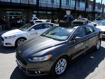 A fleet of Uber taxis in Pittsburgh.