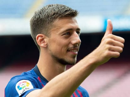 Lenglet, en su presentación con el Barcelona.