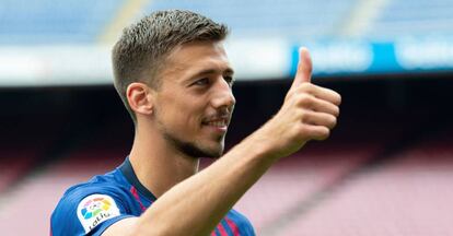 Lenglet, en su presentación con el Barcelona.