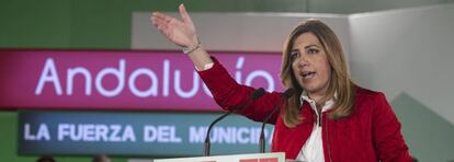 La presidenta de la Junta de Andalucía, Susana Díaz, en un acto con candidatos y candidatas socialistas a las elecciones municipales.
