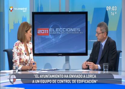 Captura de un momento de la entrevista a Alberto Ruiz-Gallardón en Telemadrid.
