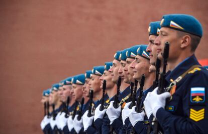 Russian soldiers during the Victory Day parade on May 9 in Moscow's Red Square.