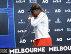 United States' Serena Williams leaves a press conference following her semifinal loss to Japan's Naomi Osaka at the Australian Open tennis championship in Melbourne, Australia, Thursday, Feb. 18, 2021.(Rob Prezioso/Tennis Australia via AP)