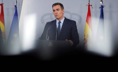 El presidente del Gobierno en funciones, Pedro Sánchez, en una comparecencia el pasado jueves.