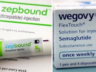 Inyecciones de Zepbound, el fármaco de Eli Lilly, junto a cajas de Wegovy, producido por Novo Nordisk.