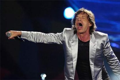 Mick Jagger, durante la actuación del grupo en las playas de Copacabana.