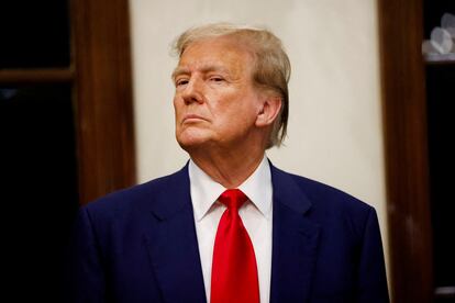 Donald Trump attends the 2024 Senior Club Championship award ceremony at his Trump International Golf Club in West Palm Beach, Florida, U.S., March 24, 2024.