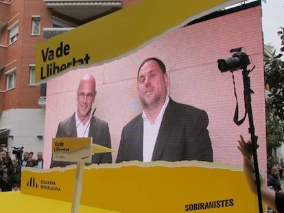 Raül Romeva y Oriol Junqueras intervienen por videoconferencia desde la cárcel de Soto del Real. 