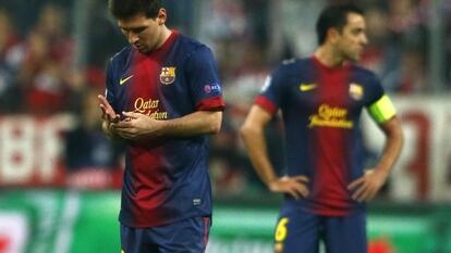 Messi y Xavi, durante el partido contra el Bayern.