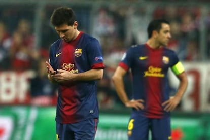 Messi y Xavi, durante el partido contra el Bayern.