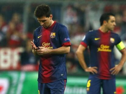 Messi y Xavi, durante el partido contra el Bayern.
