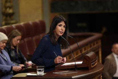 La secretaria general de Podemos en Andalucía, Martina Velarde, durante su intervención.