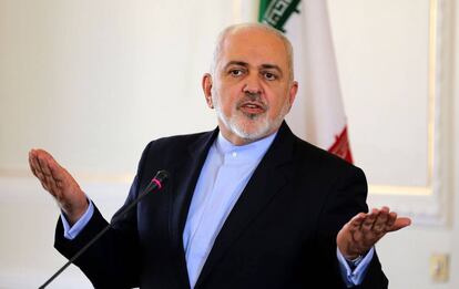 El ministro de Exteriores de Irán, Javad Zarif, durante una rueda de prensa en Teherán. 