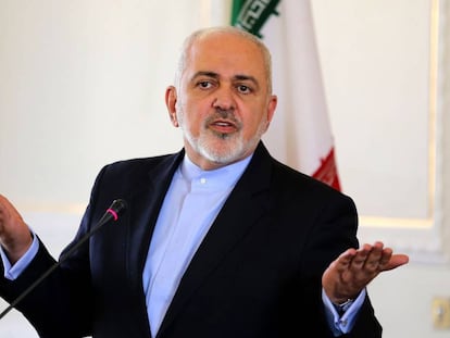 El ministro de Exteriores de Irán, Javad Zarif, durante una rueda de prensa en Teherán. 