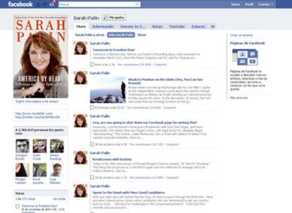 Perfil de Sarah Palin en Facebook.