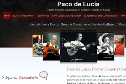Página habilitada por la SGAE para agradecer a Paco de Lucía su aportación a la música
