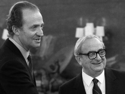 El político israelí Isaac Navon recibido por el rey Juan Carlos en el palacio de la Zarzuela, en 1987.