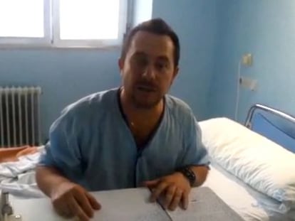 Javier Limón inside his room at Carlos III Hospital in Madrid.