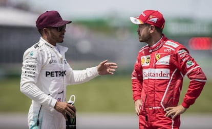 Hamilton y Vettel, tras la clasificación en Montreal.