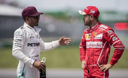 Hamilton y Vettel, tras la clasificación en Montreal.