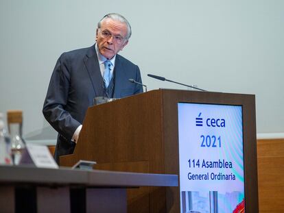 Isidro Fainé, en la asamblea general de la CECA en Madrid.