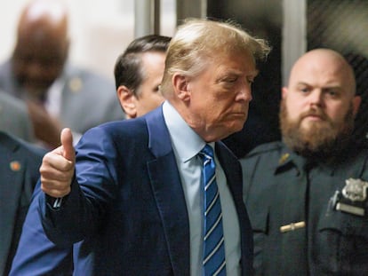 Donald Trump in criminal court in New York on Tuesday.