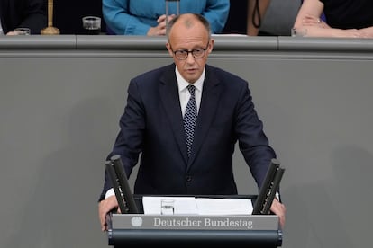 Friedrich Merz durante su discurso en el Bundestag, este miércoles.