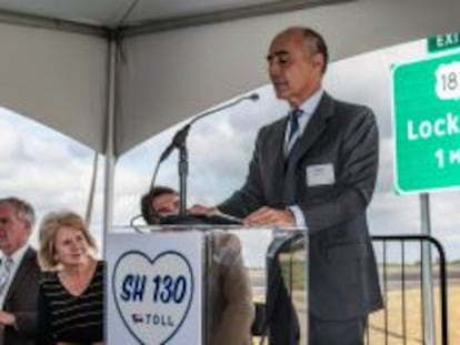 El presidente de Ferrovial,Rafael del Pino, durante la inauguraci&oacute;n de la autopista SH-130, en octubre de 2012 en Texas.