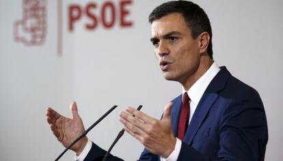 Pedro S&aacute;nchez, en roda de premsa. 