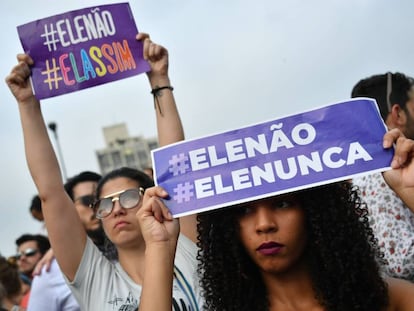 Manifestación de mujeres contra Bolsonaro, en São Paulo.