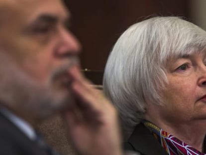 El ex presidente de la Fed de EEUU, Ben Bernanke, y la actual  presidenta, Janet Yellen. 