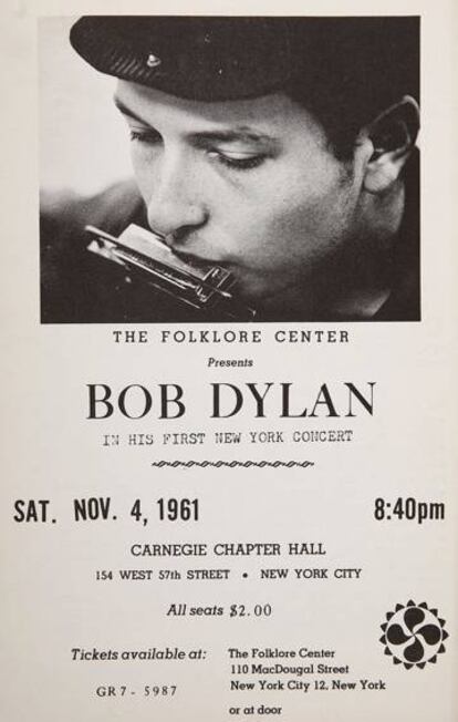 Cartel del primer recital de Bob Dylan en Nueva York, en 1961, organizado por Izzy Young.
