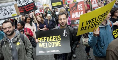 Manifestaci&oacute;n en Londres en defensa de la acogida de refugiados, el pasado septiembre 