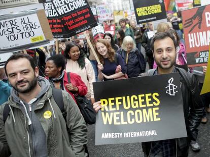 Manifestaci&oacute;n en Londres en defensa de la acogida de refugiados, el pasado septiembre 
