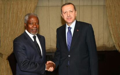 Kofi Annan y Recep Tayyip Erdogan, la ma&ntilde;ana del martes en Ankara.
